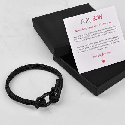 To My Son Bracelet from Mom with Inspirational Love Quotes, I Will Always Be with You Leather Bracelets for Men, Showing Mother Love You Forever, Personalized Custom Men Bracelets Graduation Birthday Back to School Gifts for Son from Mom