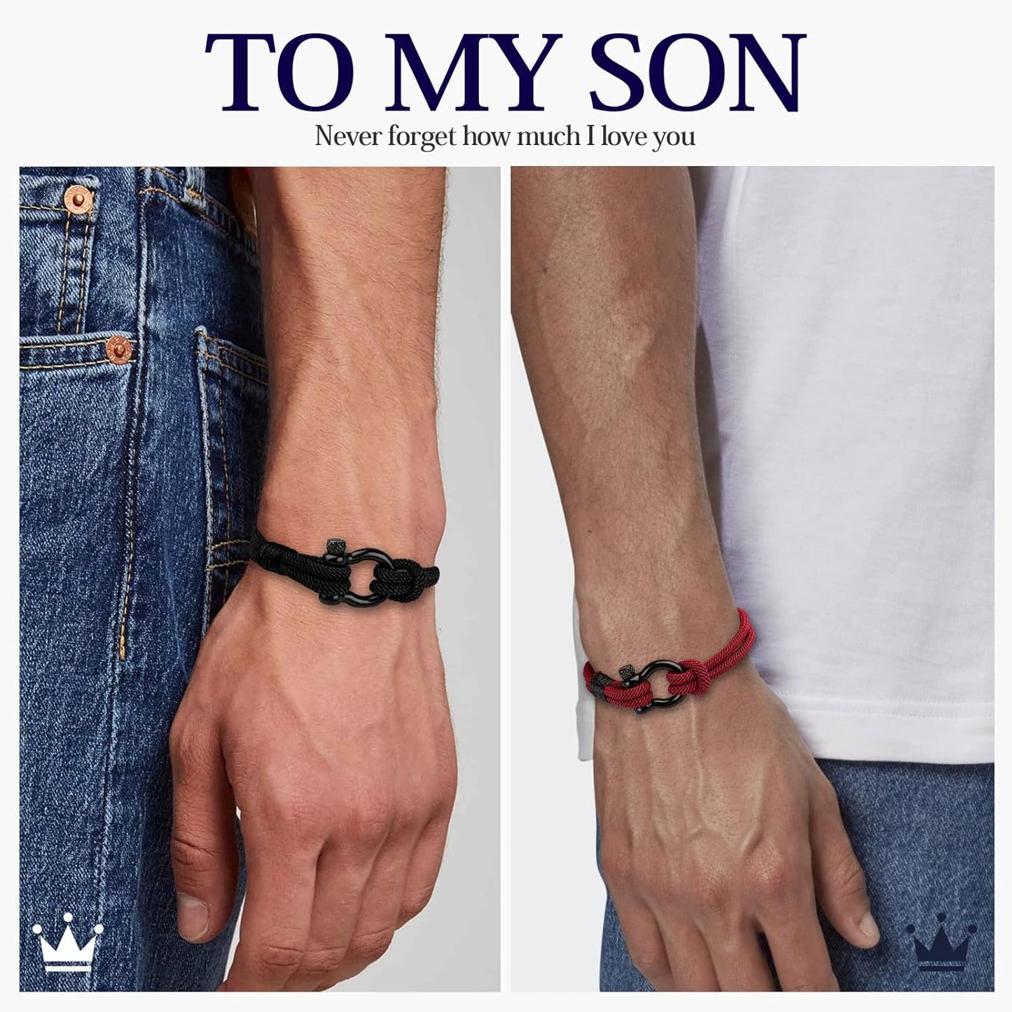 To My Son Bracelet from Mom with Inspirational Love Quotes, I Will Always Be with You Leather Bracelets for Men, Showing Mother Love You Forever, Personalized Custom Men Bracelets Graduation Birthday Back to School Gifts for Son from Mom