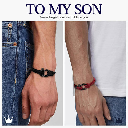 To My Son Bracelet from Mom with Inspirational Love Quotes, I Will Always Be with You Leather Bracelets for Men, Showing Mother Love You Forever, Personalized Custom Men Bracelets Graduation Birthday Back to School Gifts for Son from Mom