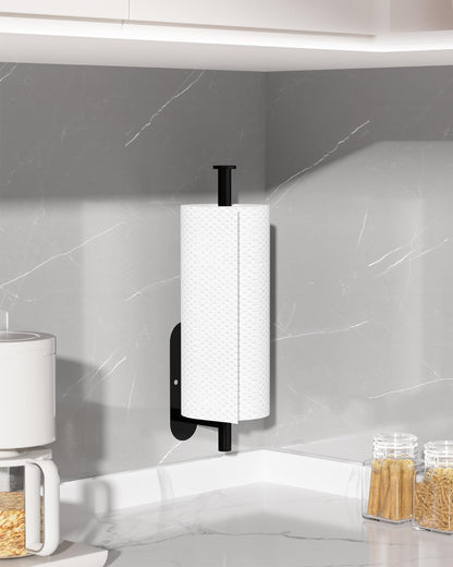 Thickened Steel Paper Towel Holders Under Cabinet for Kitchen, Bathroom, SUS304 Stainless Steel Pipe Hanging Paper Towel Rack Wall Mount, Self-Adhesive and Screws, Black
