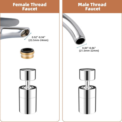 Kitchen Sink Faucet Aerator Solid Brass - Big Angle Swivel Faucet Aerator Dual-Function 2 Sprayer Kitchen Faucet Attachment Swivel Sprayer- 360-Degree Swivel - Polished Chrome/ 1.8GPM
