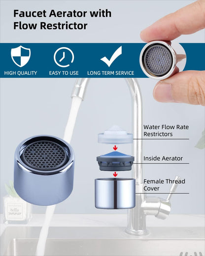 3 Pcs Faucet Aerator, Female Thread Kitchen Sink Aerators, 1.2, 1.5, 1.8, 2.5 GPM Flow Restrictor Replacement Parts, Bathroom, 15/16-Inch 22mm Female Thread-Chrome