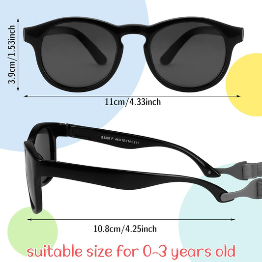 2 PCS Baby Toddler Sunglasses with Strap Kids Polarized Sun Glasses UV-400 Flexible Frame Unbreakable Sunglasses for Boys and Girls Age 0-3