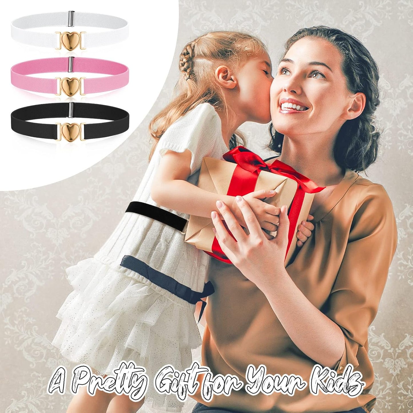 3 Pack Elastic Belts for Toddler Kids Adjustable Boys Girls Teens Stretch Belts with Heart Buckle