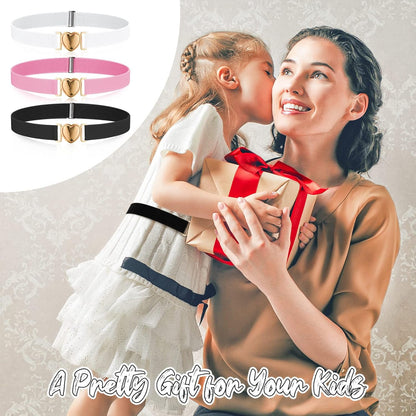 3 Pack Elastic Belts for Toddler Kids Adjustable Boys Girls Teens Stretch Belts with Heart Buckle