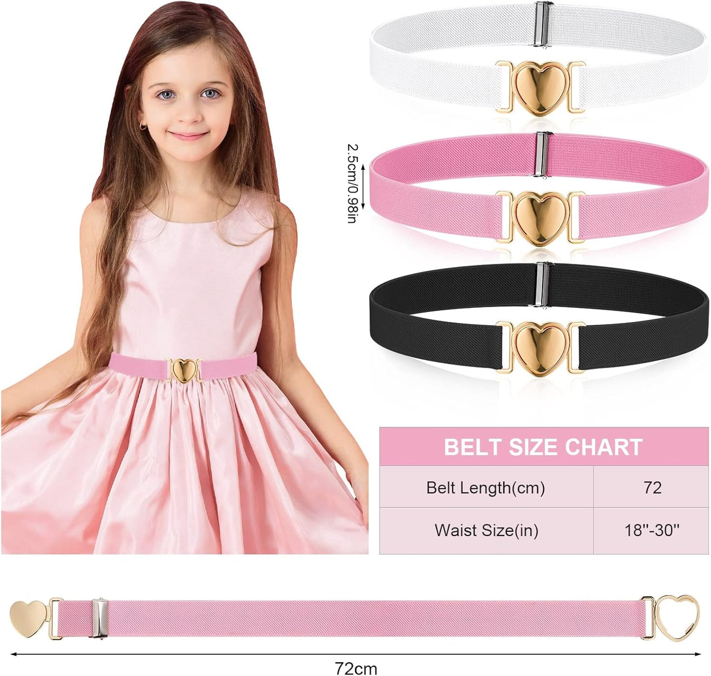 3 Pack Elastic Belts for Toddler Kids Adjustable Boys Girls Teens Stretch Belts with Heart Buckle