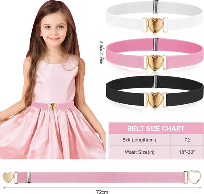 3 Pack Elastic Belts for Toddler Kids Adjustable Boys Girls Teens Stretch Belts with Heart Buckle