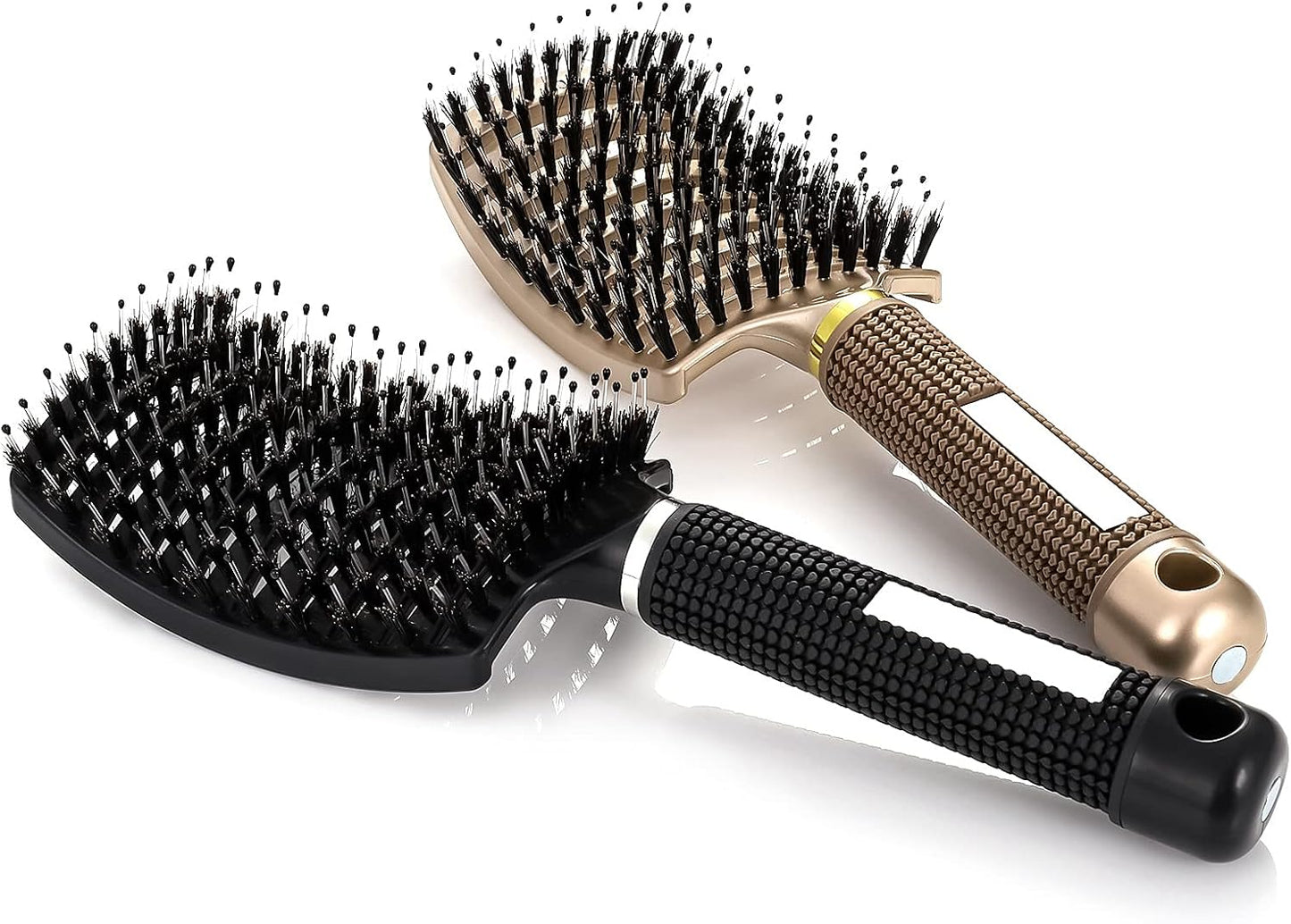 2 Pack Boar Bristle Hair Brush, Curved and Vented Detangling Hair Brush for Women Long, Thick, Thin, Curly & Tangled Hair Vent Brush Paddle Brush
