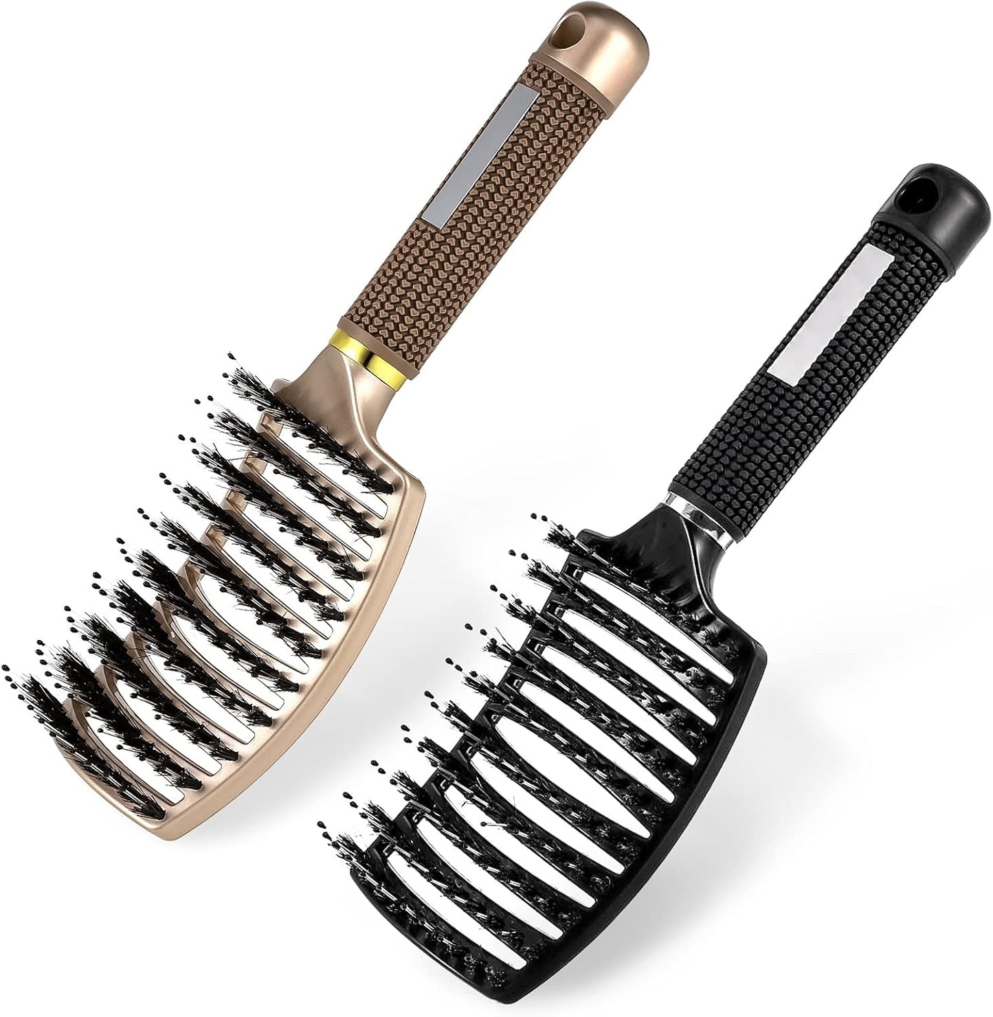 2 Pack Boar Bristle Hair Brush, Curved and Vented Detangling Hair Brush for Women Long, Thick, Thin, Curly & Tangled Hair Vent Brush Paddle Brush