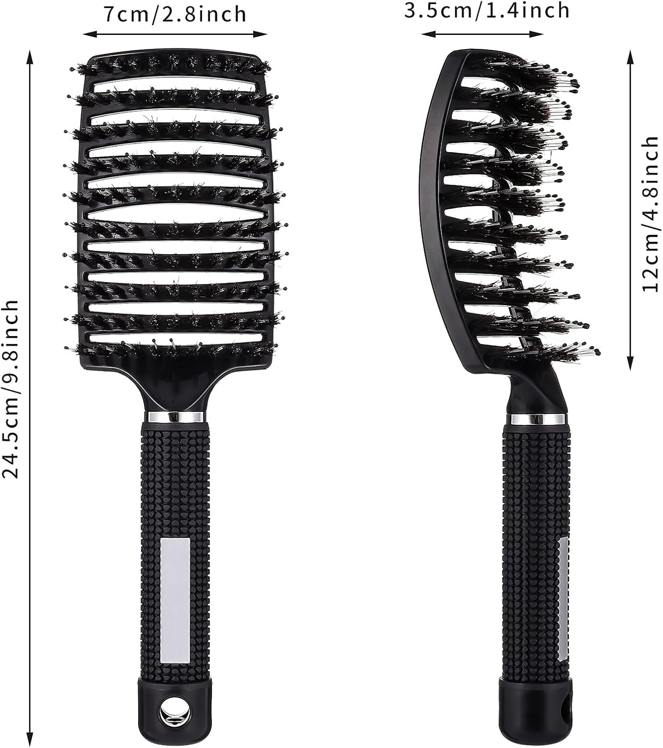 2 Pack Boar Bristle Hair Brush, Curved and Vented Detangling Hair Brush for Women Long, Thick, Thin, Curly & Tangled Hair Vent Brush Paddle Brush