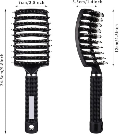 2 Pack Boar Bristle Hair Brush, Curved and Vented Detangling Hair Brush for Women Long, Thick, Thin, Curly & Tangled Hair Vent Brush Paddle Brush