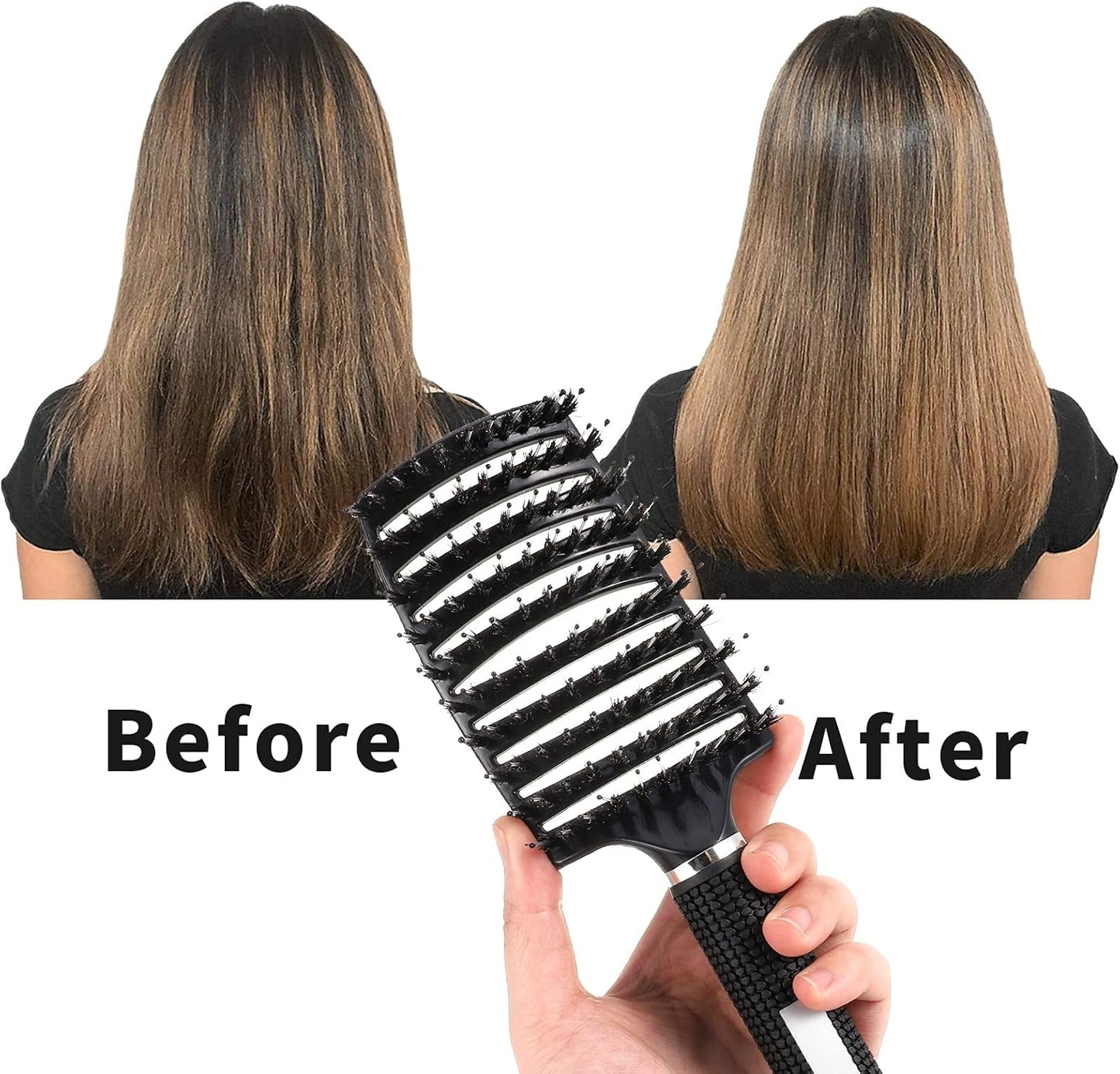 2 Pack Boar Bristle Hair Brush, Curved and Vented Detangling Hair Brush for Women Long, Thick, Thin, Curly & Tangled Hair Vent Brush Paddle Brush