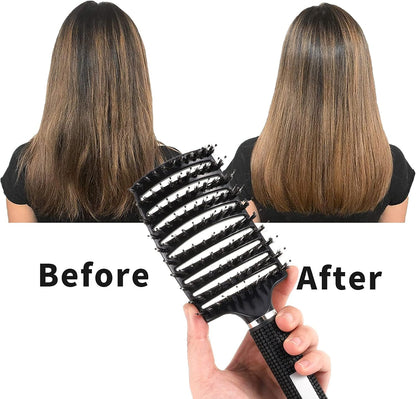 2 Pack Boar Bristle Hair Brush, Curved and Vented Detangling Hair Brush for Women Long, Thick, Thin, Curly & Tangled Hair Vent Brush Paddle Brush