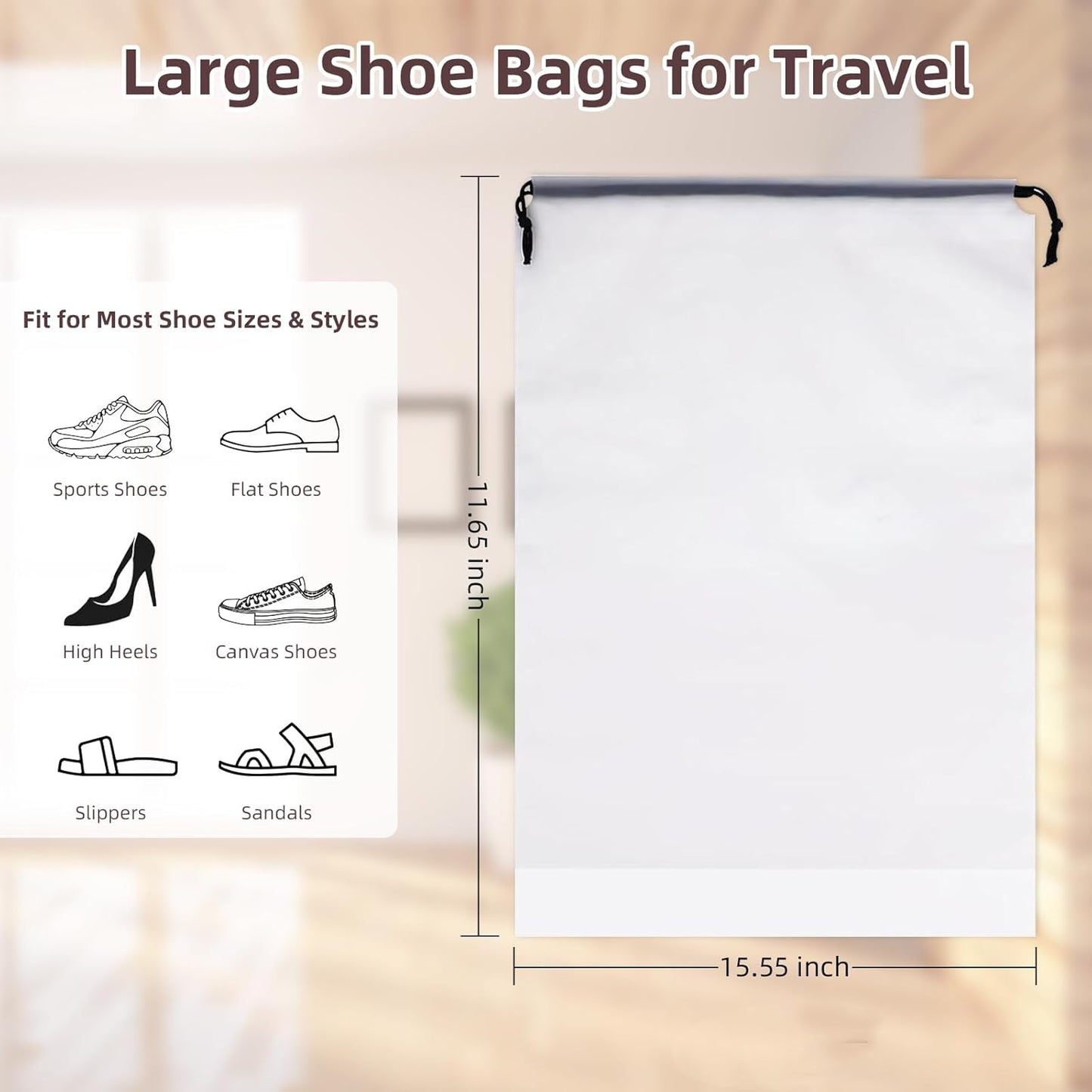 Store 10 Pack Transparent Shoe Bags 40x30 cm for Travel Large Clear Shoes Storage Organizers Pouch with Rope for Men and Women Home Storage Water-Resistant
