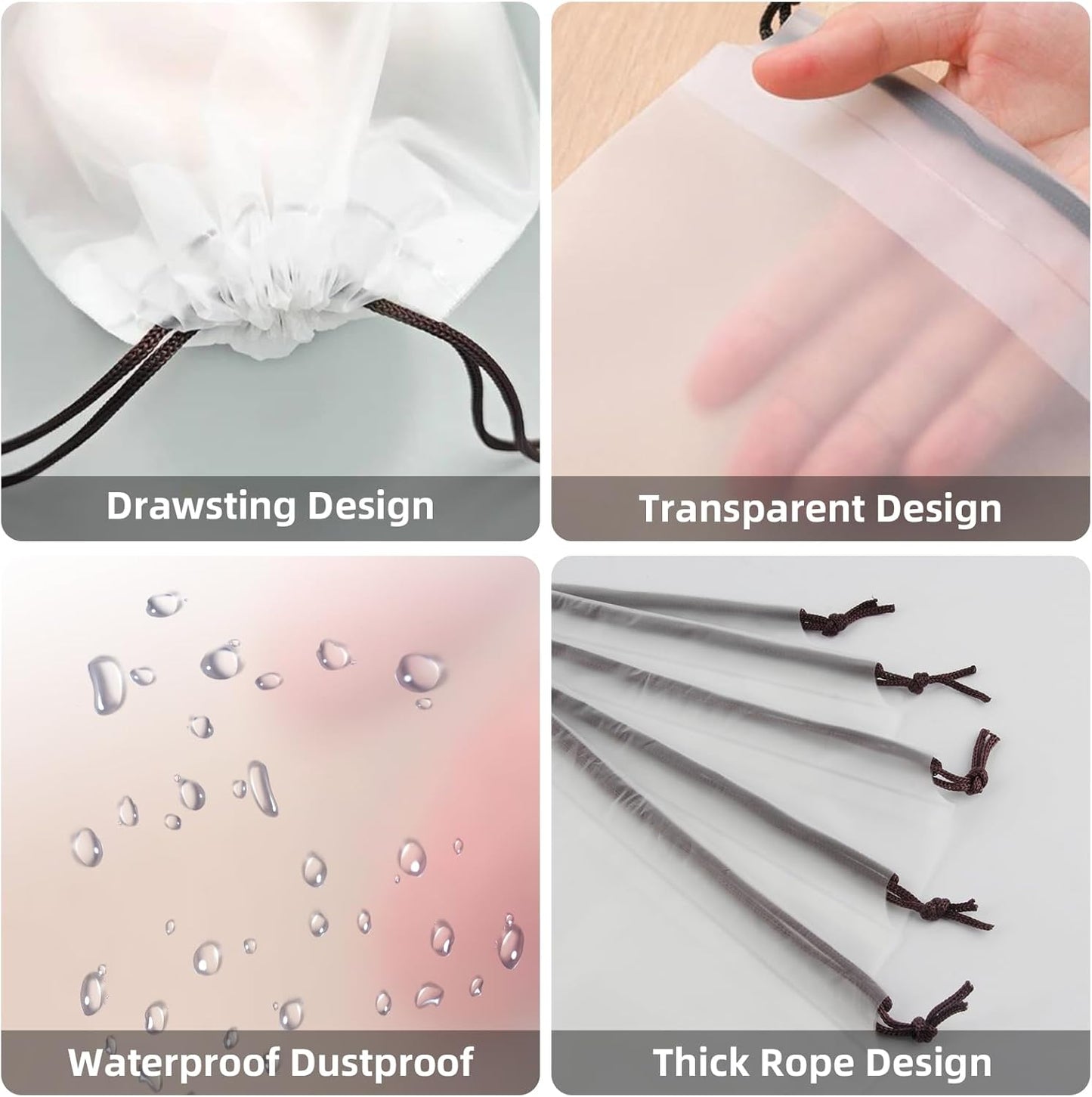 Store 10 Pack Transparent Shoe Bags 40x30 cm for Travel Large Clear Shoes Storage Organizers Pouch with Rope for Men and Women Home Storage Water-Resistant