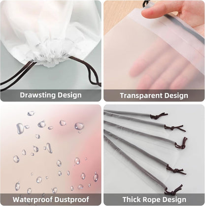 Store 10 Pack Transparent Shoe Bags 40x30 cm for Travel Large Clear Shoes Storage Organizers Pouch with Rope for Men and Women Home Storage Water-Resistant