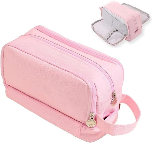 Large Capacity Pencil Case Adult, Office College School Portable Handle Cute Pencil Case with Zipper, Aesthetic Study Pencil Pouch Stationery Organizer for Back to School Teen Men Women (Pink)