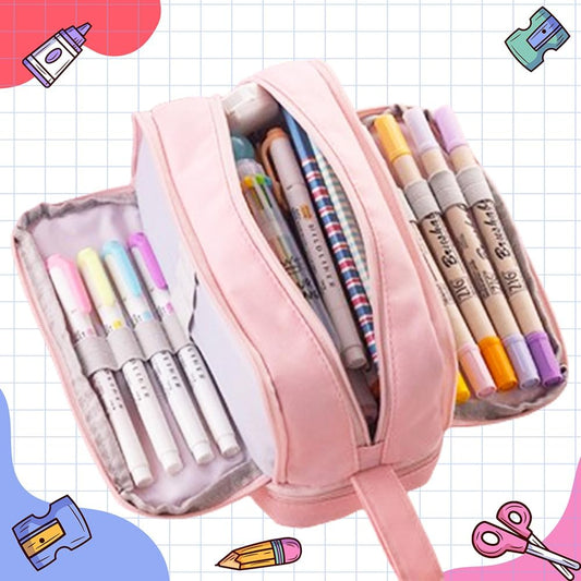 Large Capacity Pencil Case Adult, Office College School Portable Handle Cute Pencil Case with Zipper, Aesthetic Study Pencil Pouch Stationery Organizer for Back to School Teen Men Women (Pink)