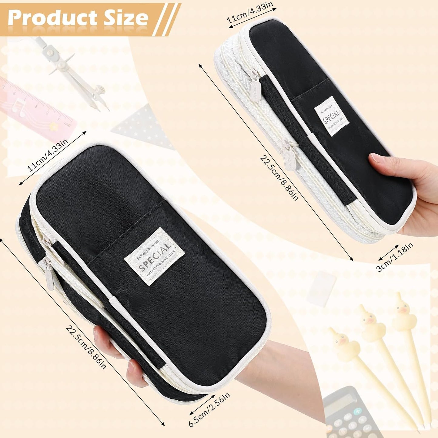 Large Capacity Pencil Case with Compartments, Aesthetic Pencil Pouch with Double Zipper Cute Pen Pouch for Students, Adults Teens, Back to School Supplies Office, Home Use