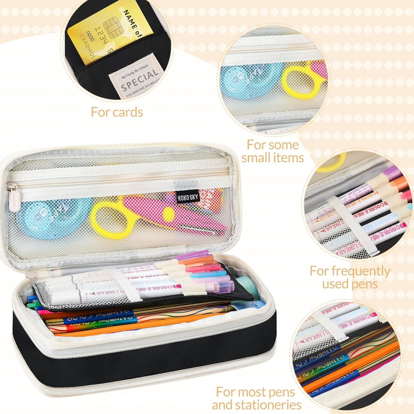 Large Capacity Pencil Case with Compartments, Aesthetic Pencil Pouch with Double Zipper Cute Pen Pouch for Students, Adults Teens, Back to School Supplies Office, Home Use