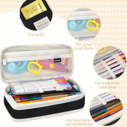 Large Capacity Pencil Case with Compartments, Aesthetic Pencil Pouch with Double Zipper Cute Pen Pouch for Students, Adults Teens, Back to School Supplies Office, Home Use