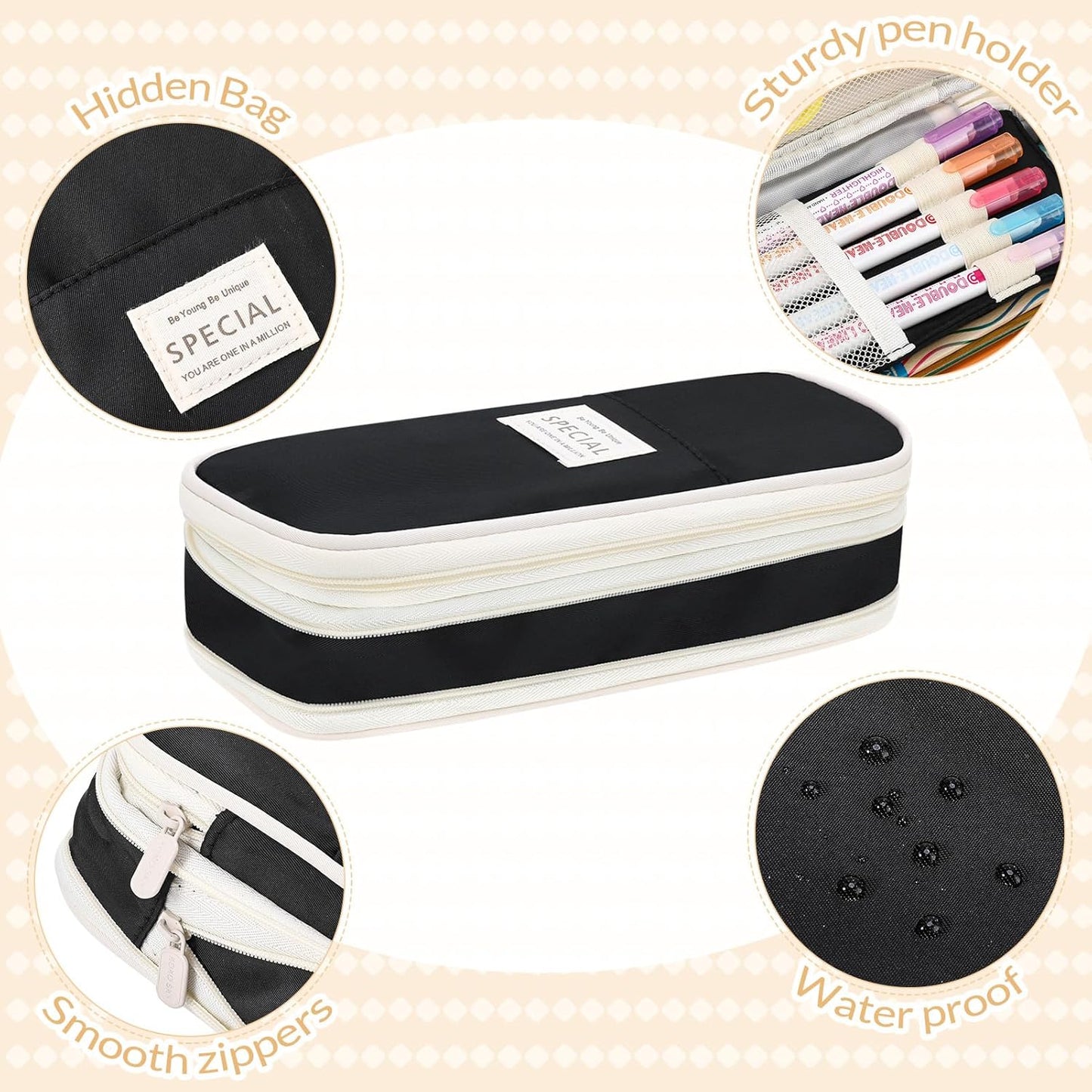 Large Capacity Pencil Case with Compartments, Aesthetic Pencil Pouch with Double Zipper Cute Pen Pouch for Students, Adults Teens, Back to School Supplies Office, Home Use