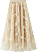 Women's Tutu Tulle Skirt Elastic High Waist Layered Midi Skirt Lace Embroidery Asymmetrical A-Line Skirt
