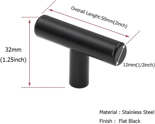 (50 Pack) Cabinet Knob Black Stainless Steel Drawer Knobs - HD201BK Matte Black Kitchen Cabinet Hardware