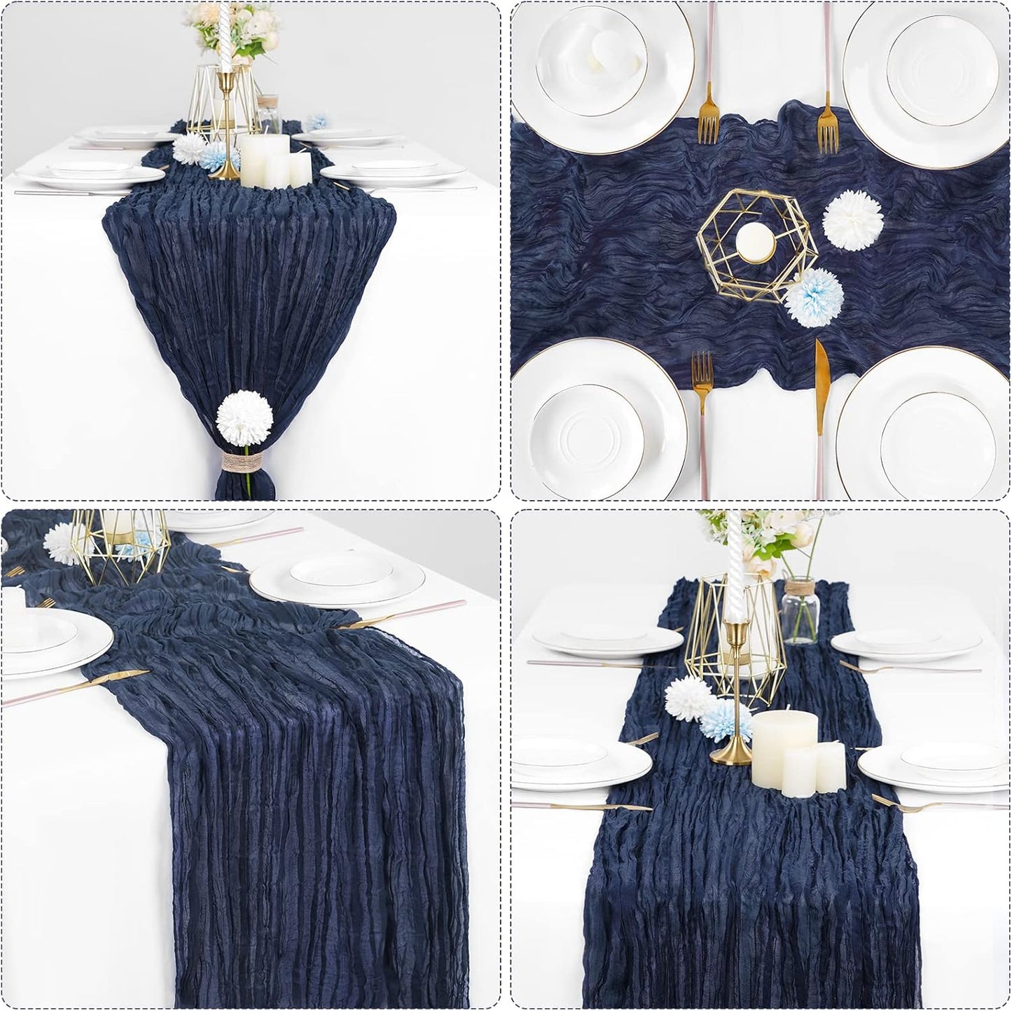 6 Pcs Navy Blue Cheesecloth Table Runner 10FT, Gauze Table Runner for Wedding Reception Sheer Bridal Shower Birthday Party Boho Table Decoration, Rustic Romantic Wedding Runner