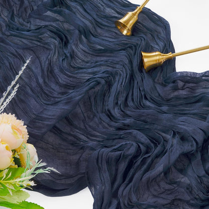 6 Pcs Navy Blue Cheesecloth Table Runner 10FT, Gauze Table Runner for Wedding Reception Sheer Bridal Shower Birthday Party Boho Table Decoration, Rustic Romantic Wedding Runner