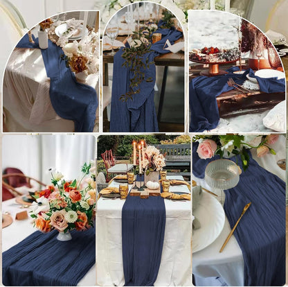 6 Pcs Navy Blue Cheesecloth Table Runner 10FT, Gauze Table Runner for Wedding Reception Sheer Bridal Shower Birthday Party Boho Table Decoration, Rustic Romantic Wedding Runner