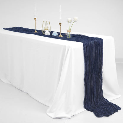 6 Pcs Navy Blue Cheesecloth Table Runner 10FT, Gauze Table Runner for Wedding Reception Sheer Bridal Shower Birthday Party Boho Table Decoration, Rustic Romantic Wedding Runner