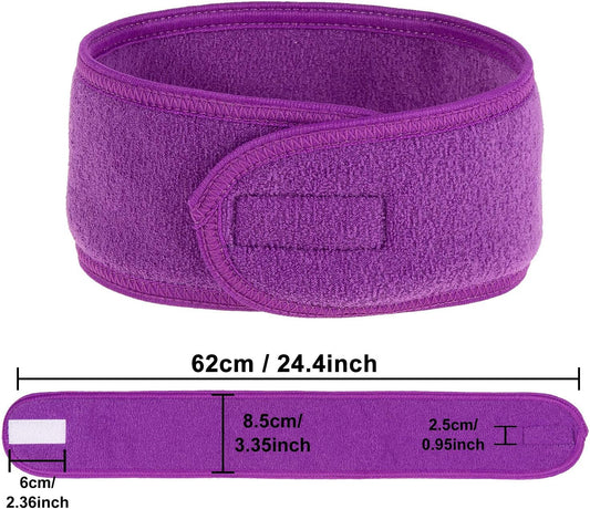 Spa Facial Headband  4 Packs Head Wrap Terry Cloth Headband Adjustable Stretch Towel for Bath, Makeup and Sport (Purple)