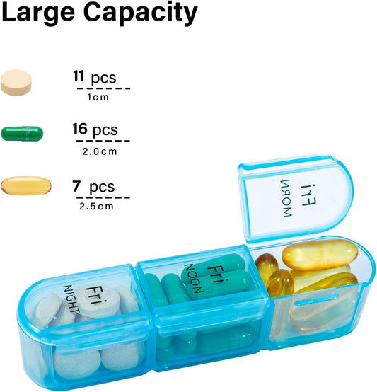Pill Organizer 3 Times a Day, Weekly Pill Case, Travel Pill Box 7 Day, Daily Medicine Organizer with Large BPA Free Container to Hold Vitamins, Supplements and Medication