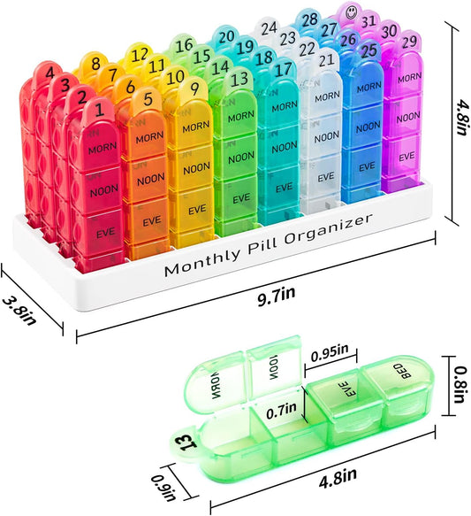 Monthly Pill Organizer 4 Times a Day, 30 Day Pill Organizer with Daily Pill Box Organizer, One Month Medicine Pill Case, 31 Day Pill Container Pill Holder to Hold Supplement and Medication