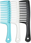 3 Pcs Wide Tooth Comb, Detangler Hair Comb for Women Shower Wet Dry Curly Long Thick Hair (Blue White Black)
