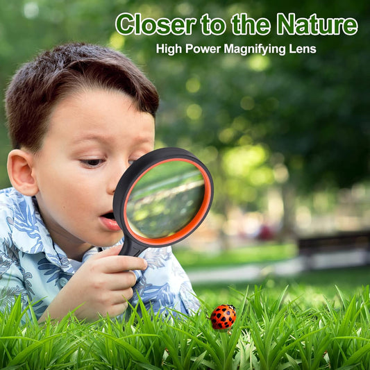 2PCS Upgrade 10X Magnifying Glass, Large Handheld Magnifier Magnafying. Glasses for Kids/Seniors Reading, 3 Inch Shatterproof Lupa Magnify Glass Lens, Soft Non-Slip Rubber Handle - for Observation