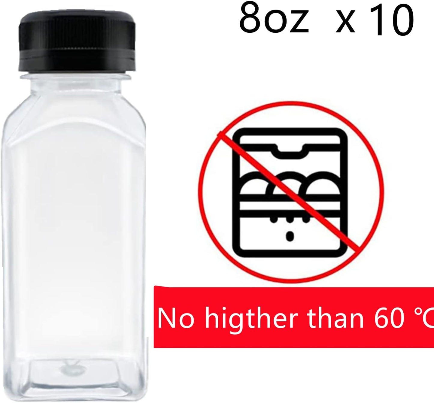 10 Pack Empty Plastic Juice Bottles, 8 Ounce Beverage Container Bottle with Black Tamper Evident Lid, Suitable for Juice, Smoothie and Homemade Beverages