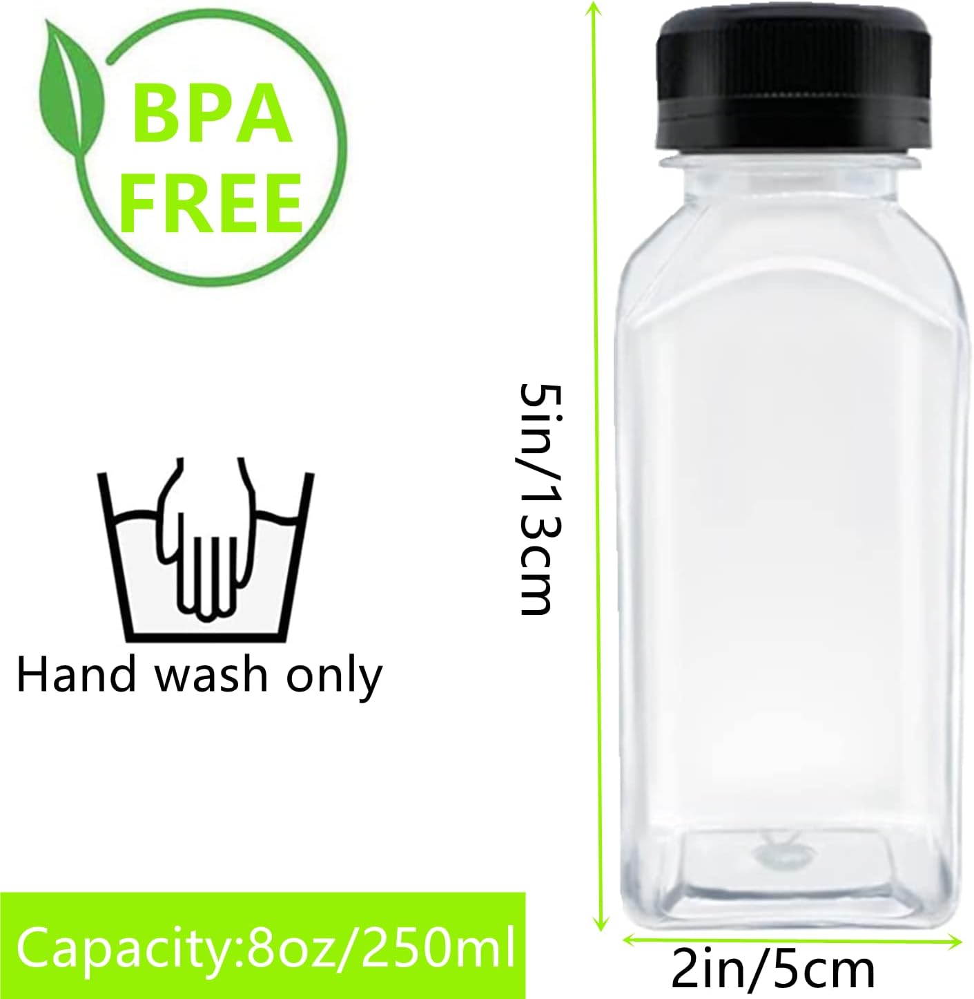 10 Pack Empty Plastic Juice Bottles, 8 Ounce Beverage Container Bottle with Black Tamper Evident Lid, Suitable for Juice, Smoothie and Homemade Beverages