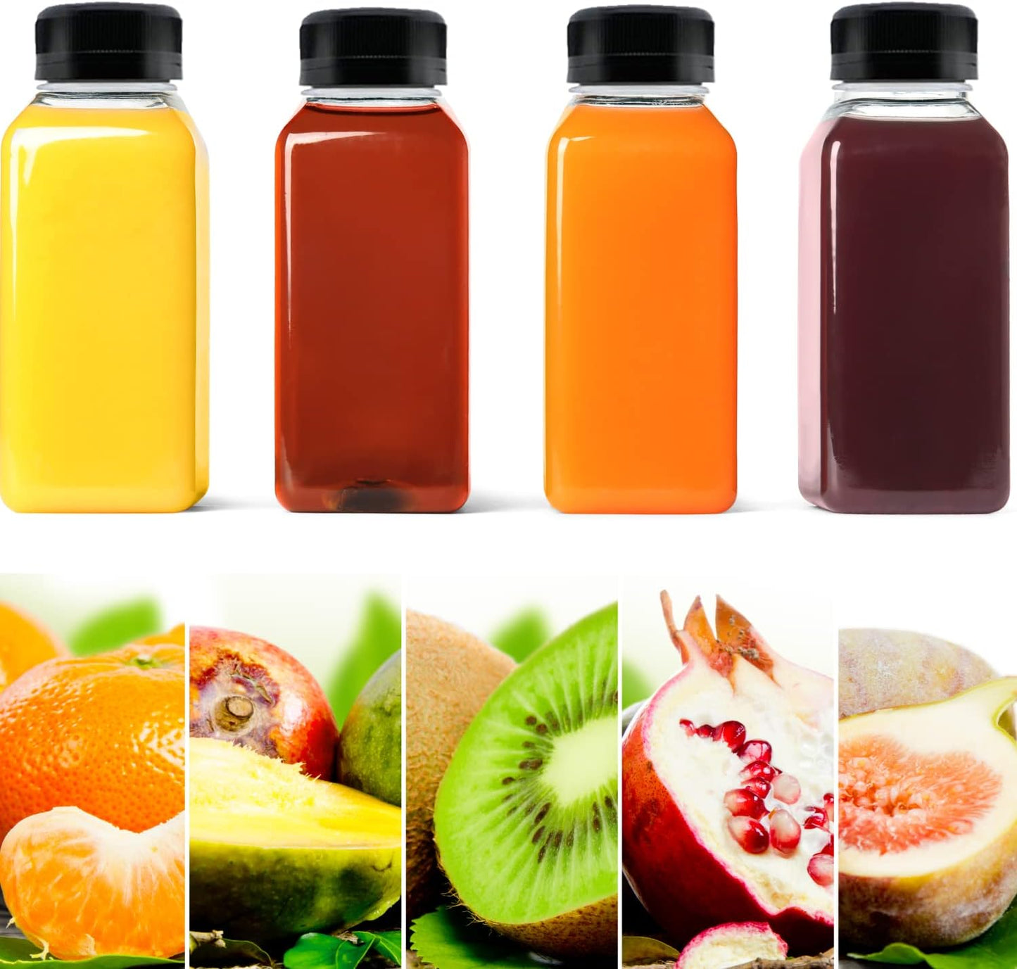 10 Pack Empty Plastic Juice Bottles, 8 Ounce Beverage Container Bottle with Black Tamper Evident Lid, Suitable for Juice, Smoothie and Homemade Beverages