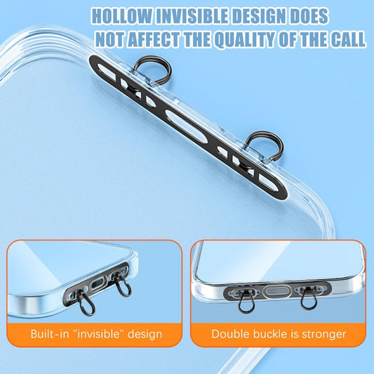 Phone Lanyard Pads 2PCS Universal Cell Phone Tether Tab Metal Ultra Thin Patch Non-Adhesive Phone Patches for Most Smartphones Cases (Black), Black, 4.6X 0.7CM