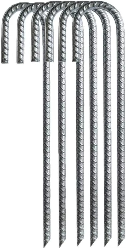 Ground Rebar Stakes Heavy Duty Steel Staples Anchors Garden Stake Pegs for Camping Tents Trampoline 12 inch, 6pack