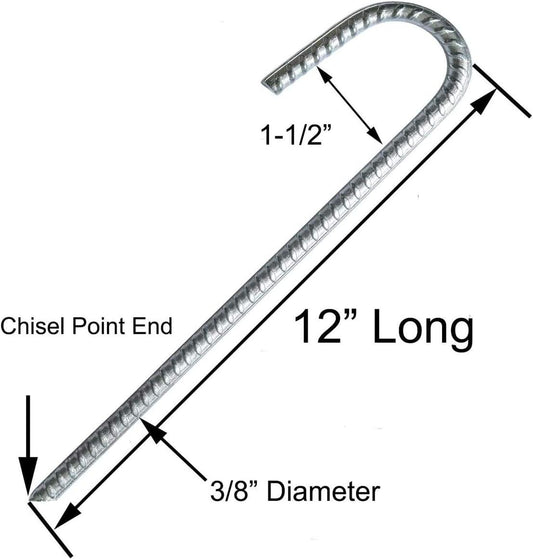 Ground Rebar Stakes Heavy Duty Steel Staples Anchors Garden Stake Pegs for Camping Tents Trampoline 12 inch, 6pack