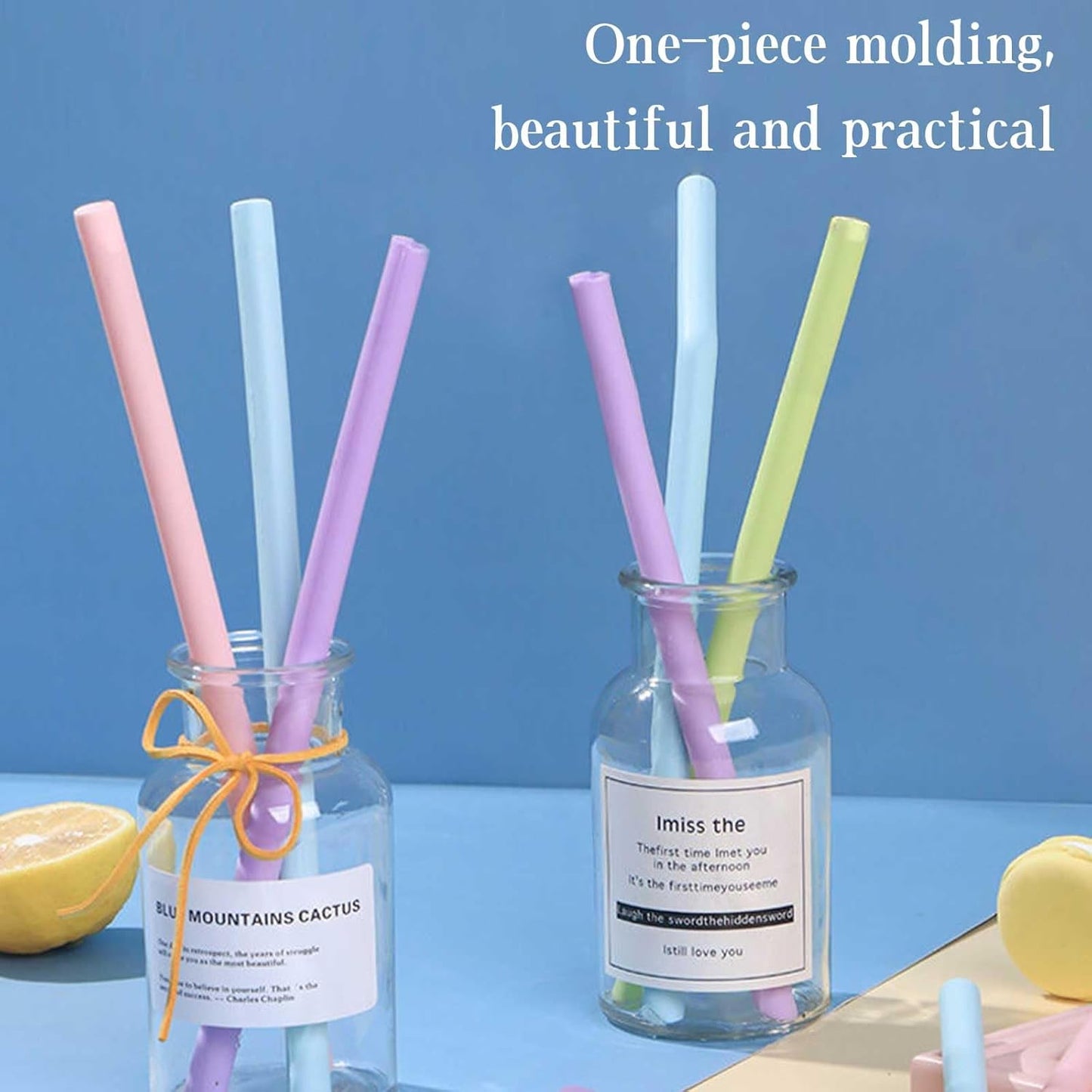 Reusable Silicone Straw, 6 Pcs Colorful Washable Food Grade Silicone Straw with Straw Cleaner