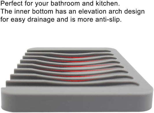 3 Pack Silicone Soap Dish Tray Holder Drainer, Soap Drainer Shower Waterfall for Bathroom and Kitchen, Keep Bars Dry Easy Cleaning (Grey+White+Pink)