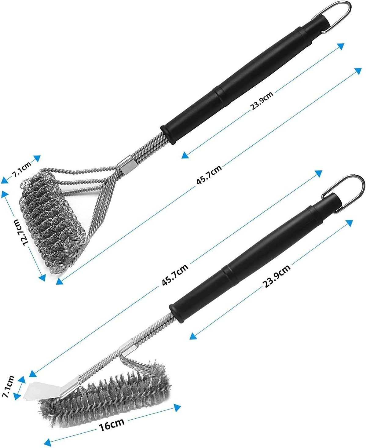 2 Pack BBQ Grill Brush, 18 inch BBQ Accessories, BBQ Cleaning Brush Safe Bristle Free BBQ Brush,100% Rust-Proof Stainless Steel- BBQ Grill Cleaner for Gas, Charcoal, Smoker, Porcelain, Infrared Grill