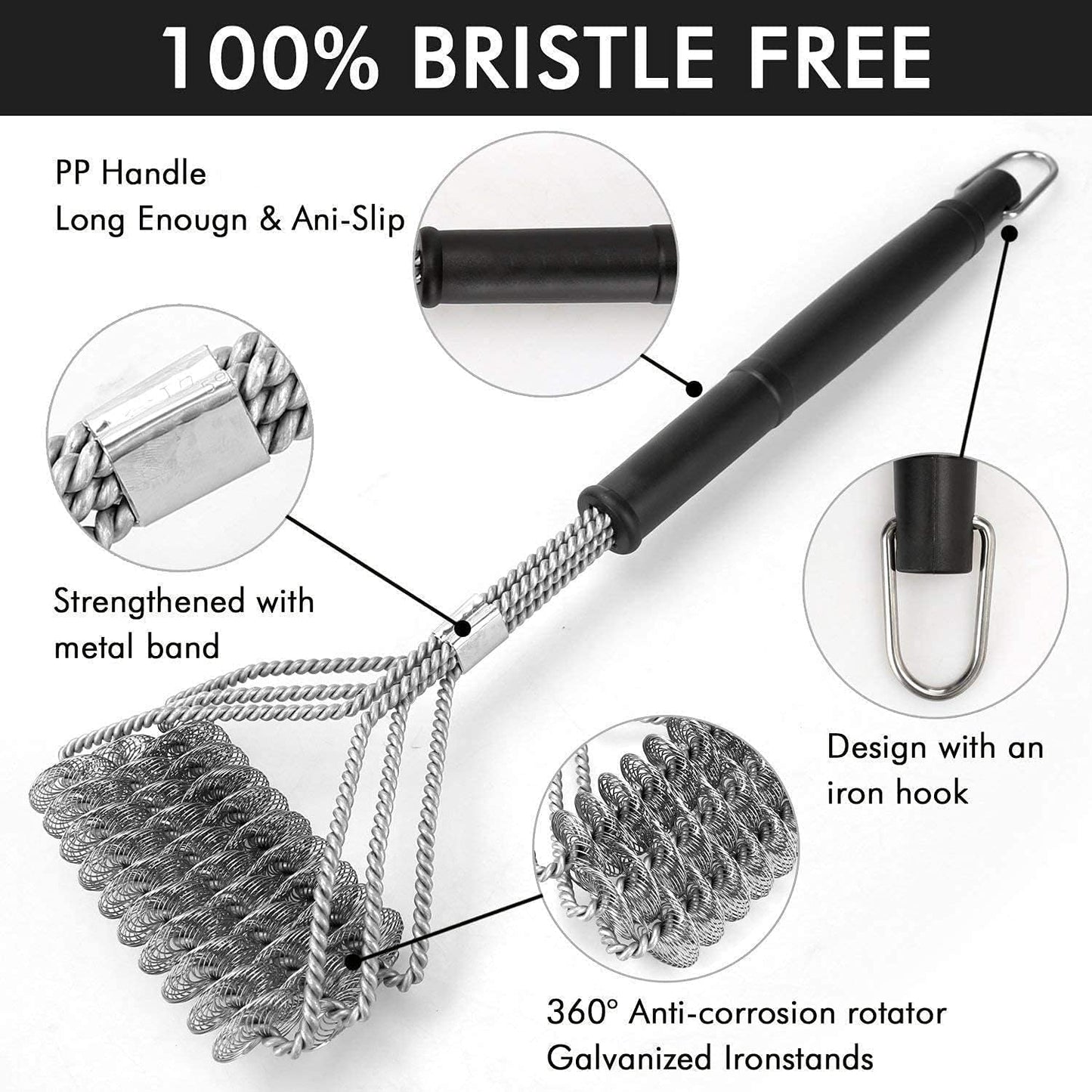 2 Pack BBQ Grill Brush, 18 inch BBQ Accessories, BBQ Cleaning Brush Safe Bristle Free BBQ Brush,100% Rust-Proof Stainless Steel- BBQ Grill Cleaner for Gas, Charcoal, Smoker, Porcelain, Infrared Grill