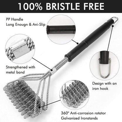 2 Pack BBQ Grill Brush, 18 inch BBQ Accessories, BBQ Cleaning Brush Safe Bristle Free BBQ Brush,100% Rust-Proof Stainless Steel- BBQ Grill Cleaner for Gas, Charcoal, Smoker, Porcelain, Infrared Grill