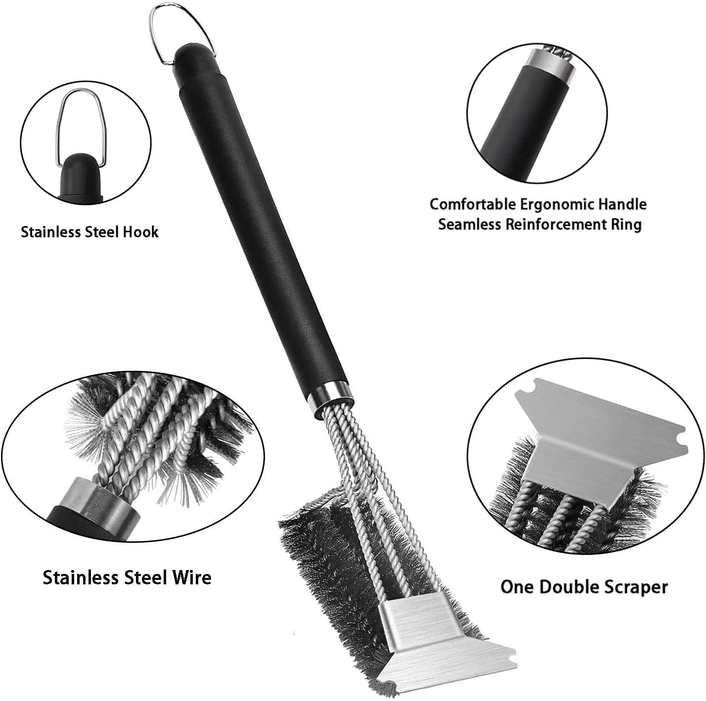 2 Pack BBQ Grill Brush, 18 inch BBQ Accessories, BBQ Cleaning Brush Safe Bristle Free BBQ Brush,100% Rust-Proof Stainless Steel- BBQ Grill Cleaner for Gas, Charcoal, Smoker, Porcelain, Infrared Grill