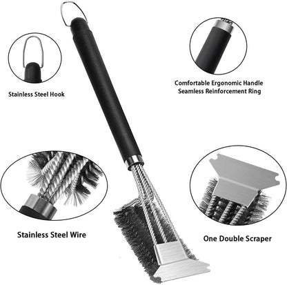 2 Pack BBQ Grill Brush, 18 inch BBQ Accessories, BBQ Cleaning Brush Safe Bristle Free BBQ Brush,100% Rust-Proof Stainless Steel- BBQ Grill Cleaner for Gas, Charcoal, Smoker, Porcelain, Infrared Grill